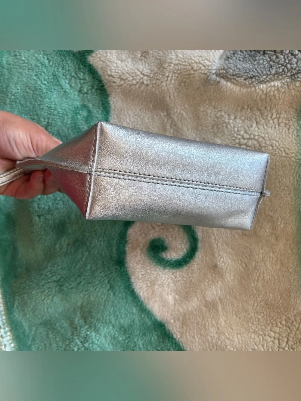 Madewell Leather Bag Essential zip pouch Silver NWT